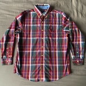 Vintage Chaps Ralph Lauren Long Sleeve Burgundy Green Plaid Shirt M